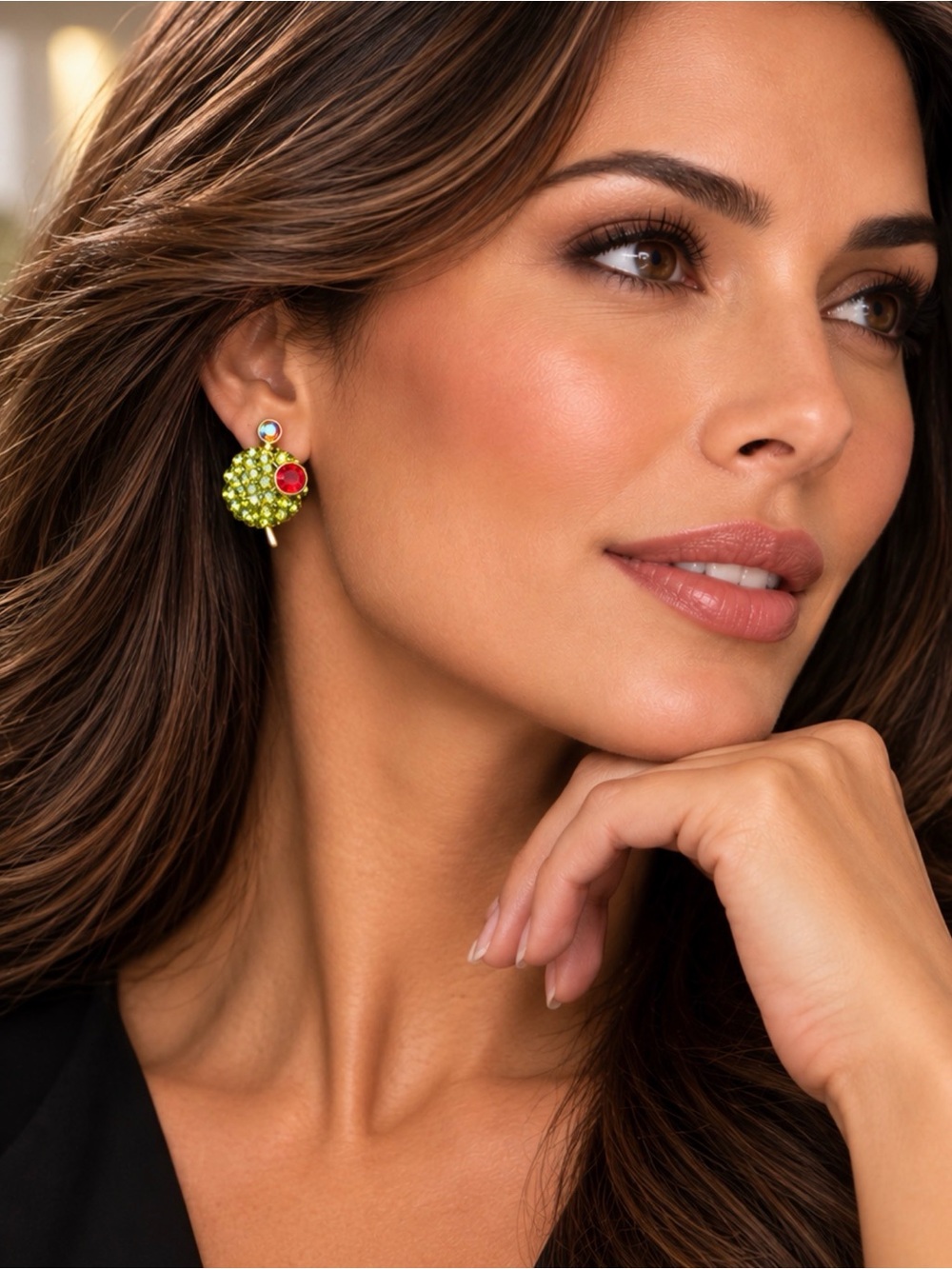 Heidi Daus Lime Green and Red Crystal clip Earrings